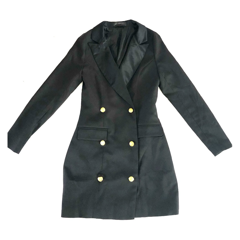Blazer Dress Satin Lapel Gold Buttons - Size 2